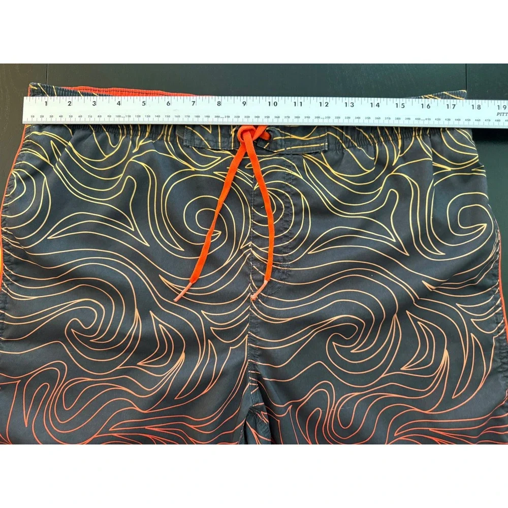 Nike Flame Swim Trunk Mens M Black/ Orange Mesh-Lined‎ Board Short Resortwear